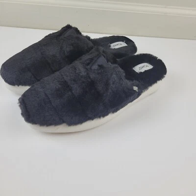 Toms Alpargata Mallow Mule Fluff Slippers Black Faux Fur Women's Size 7