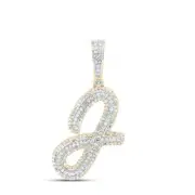10K Yellow Gold Real Diamond Italic Font Slanted Letter Initial J Pendant 7/8 CT