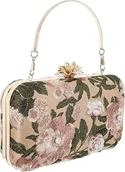 [ANDRESLAD] Clutch Bag for Women Fashionable Floral Embroidery Evening Handbag Shoulder Strap for Wedding Prom Night Out