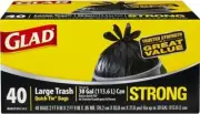 Glad 30 Gallon Trash Bags 54" x 33" Extra Heavy-Duty 0.9 mil Black 40 PK Box
