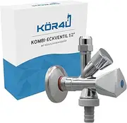 kör4u Combination Angle Valve Chrome, 1/2 Inch with Backflow Preventer, Self-Sealing, with Hose Connection for Washing Machine, Dishwasher
