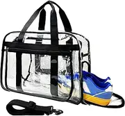 16” Large Clear Duffle Gym Bag, Clear Beach Bag for Travel with Shoe Compartment, Transparent See Through Tote Bag for Women Men, Clear, Clear Bag