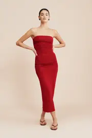 ISABELA STRAPLESS DRESS - CRIMSON