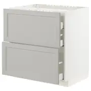 METOD / MAXIMERA base cab f hob/2 fronts/3 drawers, white/Lerhyttan light grey, 80x60x80 cm