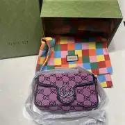 Gucci GG Marmont Flap Bag Diagonal Quilted GG Canvas Super Mini New W Tags