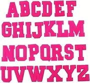 Mancyz Varsity Letter Patches, 26 Pieces A-Z Alphabet, Iron-on or Sew-on, Rose red Chenille, 2.9 Inches