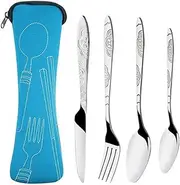 Travel Silverware Set, Portable Utensils With Case, Stainless Steel Cutlery for Camping, Knife Fork Spoon Flatware Set, Blue