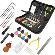 27Pcs Guitar Repairing Tool Kit，Guitar Maintenance Kit with Wire Plier,Hex Wrenches,Files,String Action Ruler,Bridge Pins Carry Bag for Acoustic Guitar Electric guitar Ukulele Bass Mandol Banjo
