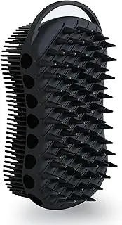 MtBoi Double-Sided Silicone Exfoliating Body Scrubber, 2-in-1 Body Shampoo Brush, Silicone Loofah for All Skin Types, Shower Hair Scalp Massager, Compact to Carry, Easy to Clean, Lather Well (Black)