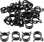 20Pcs Fuel Line Spring Hose Clamps- 13mm Inner Dia, Steel Spring Band Type Clamps Black Pressure Air Clip Clamp for Silicone Tube Vacuum Hose Water Pipe