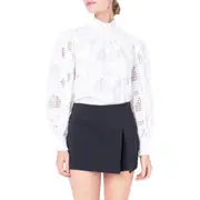 English Factory Smocked Embroidered Cotton Top in White at Nordstrom, Size Small