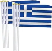 Greece Handheld Small Flag Set,10 PCS 5×8 Inch Mini Greek Hand Held Banner,Tiny Digital Printed Polyester Banner