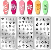PH PandaHall 3pcs Flower Nail Stamper, Leaves Heart Nail Stamping Plate Star Nail Art Stencils Printing Nail Stencils Stainless Steel Nail Picture Plates for Nail Art Design
