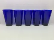 Vintage Libbey Cobalt Blue Tapered Tumbler Glasses Set Of 5 NWT Made In USA