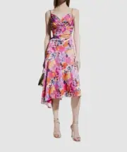 $245 Aidan by Aidan Mattox Womens Pink Floral Asymmetrical A-Line Dress Size 6
