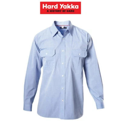 Mens Hard Yakka Foundations Chambray Long Sleeve Pleat Business Shirt Y10040