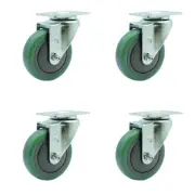 4 Inch SS Green Polyurethane Wheel Swivel Top Plate Caster Set Service Caster