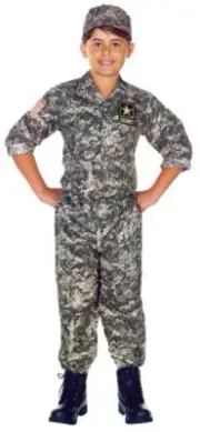 CHILD OFFICIAL U.S. ARMY CAMO SHIRT PANTS HAT MILITARY COSTUME S UR26200