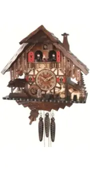 Quartz Cuckoo Clock Black Forest house with moving beer drinker.. EN 487 QMT NEW
