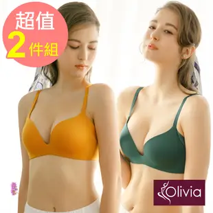 Olivia【曖昧系列-冰淇淋戀人】無鋼圈飽和純度PLUS+一片式內衣(2件組) L 顏色隨機