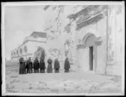 Monks Lined Up Outside About To Enter The Church At Mission San L - Old Photo
