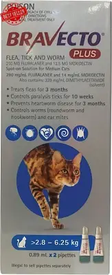 BRAVECTO CAT PLUS 250 MG 2.8-6.25KG BLUE (2PK)