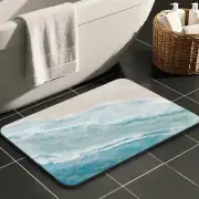 Coastal Quick-Drying Non-Slip Bath Mat, 16"x24", Blue Teal Sand Wave Design