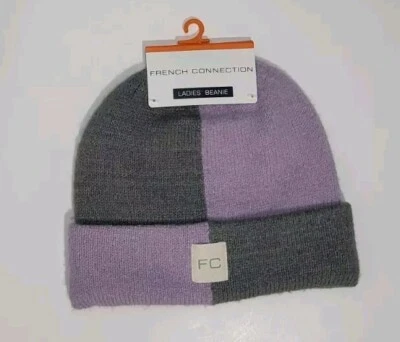 French Connection Light Purple & Grey Beanie Warm Hat NWT