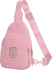 [Bomvabe] Crossbody Bag for Teenage Girls with Extender Strap 32"-52", Birthday Gift for 6 to 14 Year Old Girls, Sling Bag for Kids and Tweens, Pink with Initials D