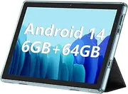 Android Tablet, 10.1 inch Android 14 Tablets 6GB RAM 64GB ROM 1TB Expand, 1280x800 IPS HD Touchscreen,6000mAh Battery, Bluetooth, Dual Camera, GMS, WiFi (Blue)