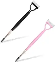 2PCS Eyelash Separator Comb and Eyebrow Brush - Dual Head Lash Shaper Tool with Cover, Mascara Applicator Spoolie Brushes for Women Girls Makeup Travel - Black and Pink