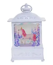 ~❤️~Pink Large UNICORN White Medium Lantern LED Night Light Snow Glitter Globe