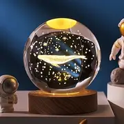Crystal Ball Night Light Projection Lamp Planet Model,3D Crystal Ball with Led Wooden Base for Christmas Thanksgiving Birthday, Home Room Decor LED Night - USB Powered with Switch (Whale, 6CM)