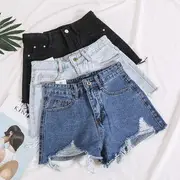 Distressed Denim Shorts Dark Blue - M