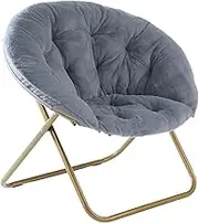 Sweetcrispy Comfy Saucer Chairs Folding Cozy Faux Fur Living Room Reading Lounge Chair with Soft Thick Padded Seat & Metal Frame Modern Style Bedroom Home for Kids Adults, X-Large - Grey