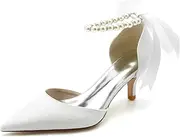 [Minishion] Low Heel Shoes Wedding Womans Pointed Toe Evening Party Pumps with Ankle Chain BR059