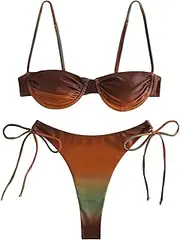 [COOLOYA] Women's Gradient Color Underwire 2 Piece Bikini Sets Padded Bathing Suits, Coffee, Large