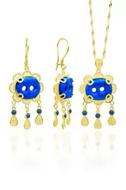 Reyyan, Hercai, Turquoise, Assyrian Gold Plated 925 Sterling Silver Double Set