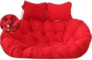 Hanging egg chair swing with back cushions and cushion. Red garden hammock, balcony, patio. Replacement mats for hanging basket chair cushions
