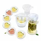 9in1 Tea Set- Glass Double Eared Teapot + Strainer +Pitcher +6x Heart-shape Cups
