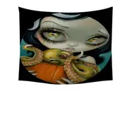 Halloween Gothic Girl Hold Pumpkin with Octopus Tapestry