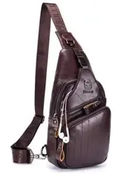 Cross body Bags for Men Leather Sling Bag Casual Daypacks Chest Bags Coffee