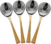 VAKRATUNDA KITCHENWARES Set of 4 Serving Spoon with Hammer Copper Handle, Spoons for Dinnerware Serve ware, Non-Slip Serving Tools for Modern Kitchen, Serving Spoons for Home, 8”