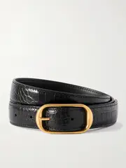 [Nili Lotan] Nili Lotan - Reine Croc-effect Leather Belt - Black - 70 70 Black