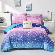 kiddiku Purple Glitter Comforter Set Twin Size for Girls, Sparkle Galaxy Twinkle Starlight Comforter for Twin(2-Piece)