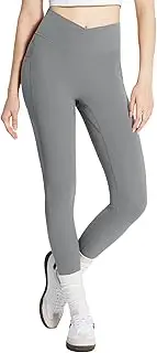 [baleaf] Women's Workout Leggings with Pockets 25'' Cross Waist Yoga Pants High Waisted Lightweight Summer Tights