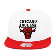 Mitchell & Ness Chicago Bulls Snapback Hat Cap White/Red/Black Letter & Red Logo