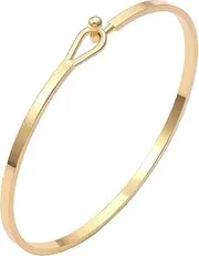 [Generic] Minimalist Gold-Tone Hook Clasp Bangle Bracelet, Slim Design