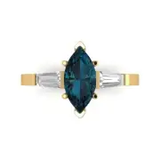 2.0 ct Marquise Cut Topaz Gemstone Three-Stone Promise Ring Yellow Gold