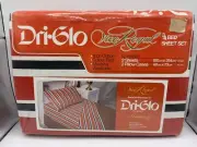 1980s New in Packaging Dri-Glo 3/4 Bed Sheet Pillow Case Set Red Black Stripes